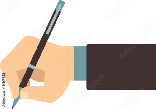 A hand is writing with a pen