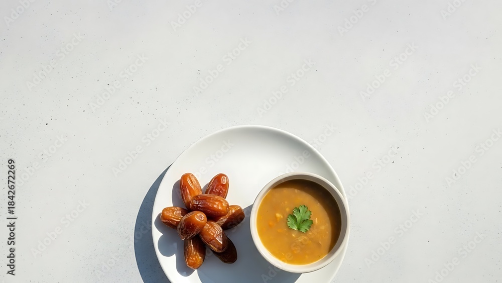 Fototapeta premium Delicious dates served with soup in white bowl