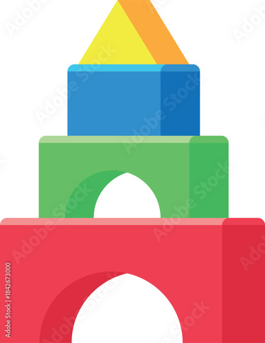 A colorful stack of blocks with a red brick on the bottom