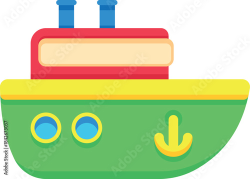 A cartoon boat with a red top and yellow bottom