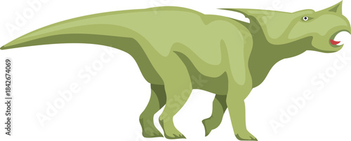 A cartoon dinosaur is walking on a white background