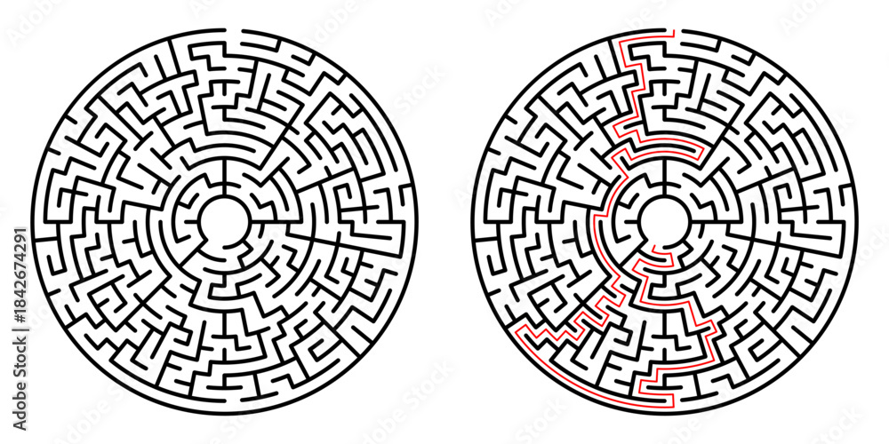 Ταπετσαρία Detailed maze design showcases a complex circular labyrinth with sharp contrast and clear paths