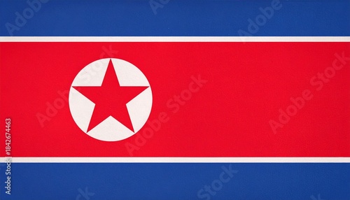 Free Download Flag of North Korea with red center band, blue borders, white stripes, and red star in white circle. - GFXLoad