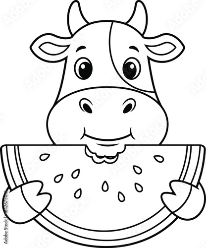 Funny cartoon farm animal vector illustration of a cute comic cow holding a funny sign
