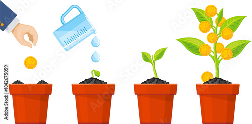 A man is watering a plant in a pot
