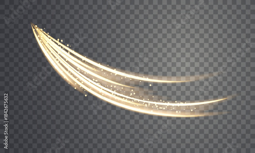 Glowing golden light trail sweeps smoothly across the Twilight, creating bright curved streaks with sparkling particles and a transparent swoosh for magical or neon swirl spins dynamic design effects.