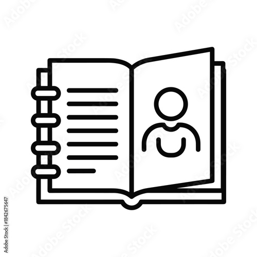 Open book icon with person symbol on right page, isolated on