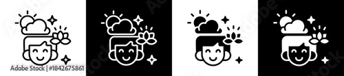 Calm Icon Set In Black And White Filled Style Collection