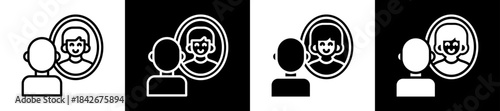 Self Reflection Icon Set In Black And White Filled Style Collection