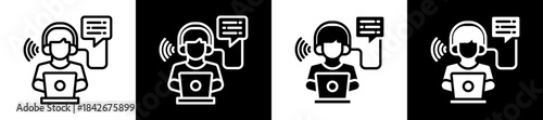 Listening Icon Set In Black And White Filled Style Collection
