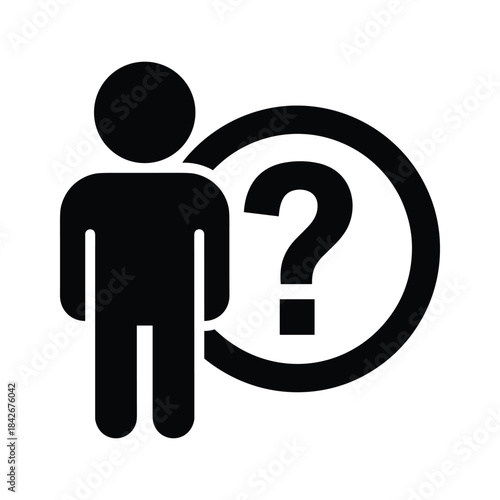 Silhouette of a person next to a question mark symbol isolated on