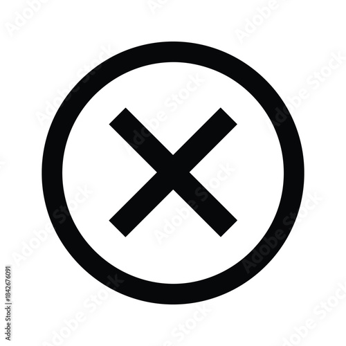 Black cross symbol inside a black circle, isolated on