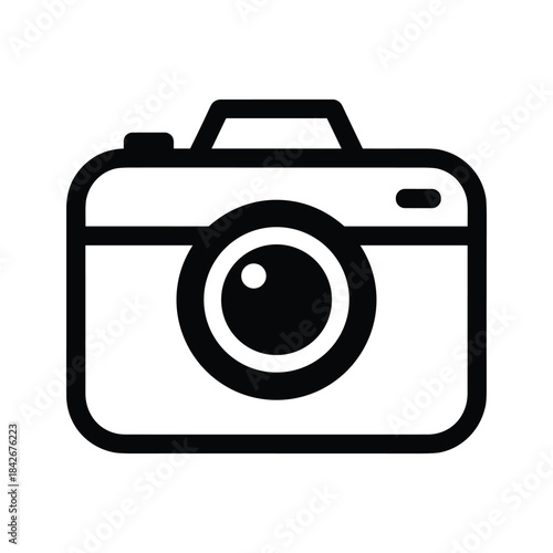 Simple black and white icon of a camera, isolated on