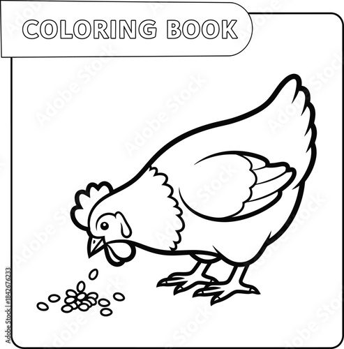 Chicken Coloring Book Page for Kids Farm Animal Drawing