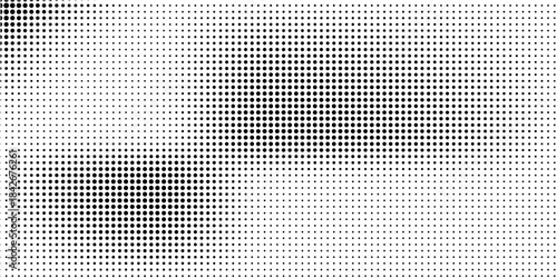 Grunge halftone gradient background. Faded grit noise texture. White and black sand wallpaper. Retro pixelated backdrop. Anime or manga style comic overlay. Vector graphic design textured template
