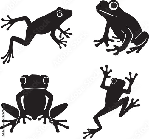 Frog Silhouette Vector Set – Jumping, Tree Frog, and Amphibian Wildlife Icons
