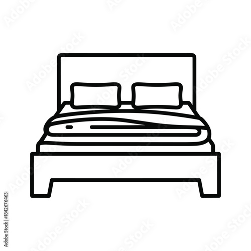 Simple line drawing of a bed with headboard and pillows