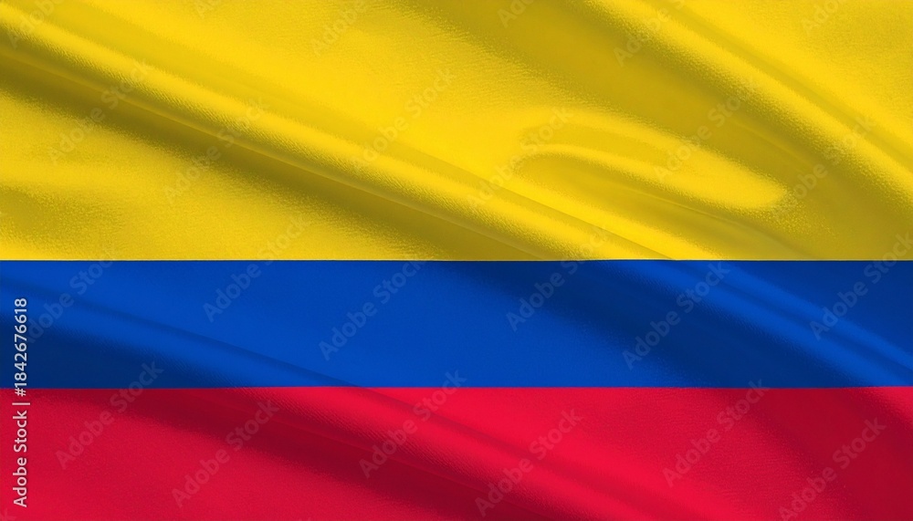 Fototapeta premium Colombia flag with yellow, blue, and red horizontal stripes; yellow band twice the height of others.