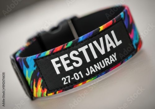 Colorful festival wristband with date isolated on white background