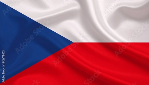 Czech Republic flag with white and red horizontal bands and blue triangle from hoist side.