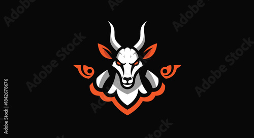 Powerful Gazelle Mascot Logo Design with Fierce Red Eyes and Orange Accents