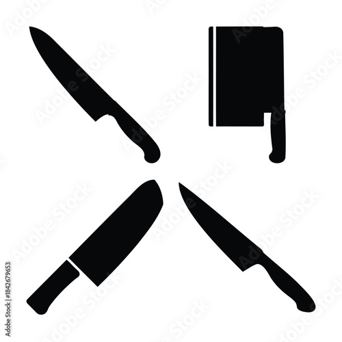 Kitchen knives silhouettes set for cooking and culinary arts