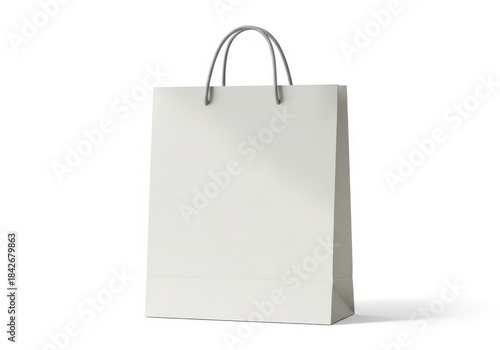 Minimal white paper shopping bag with handles on clean isolated background
