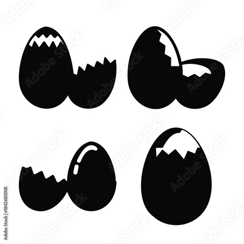 Cracked and broken egg silhouettes, isolated vector icons