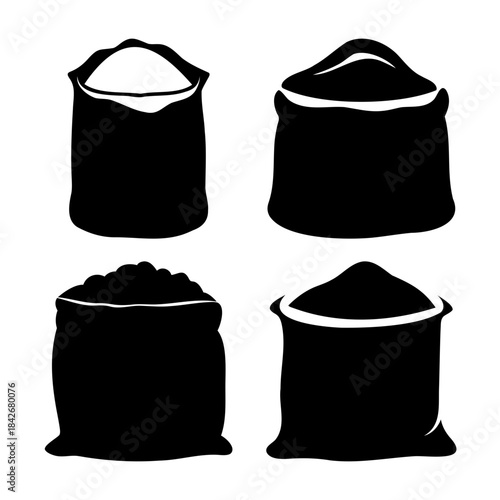 Collection of four isolated silhouettes of full sacks