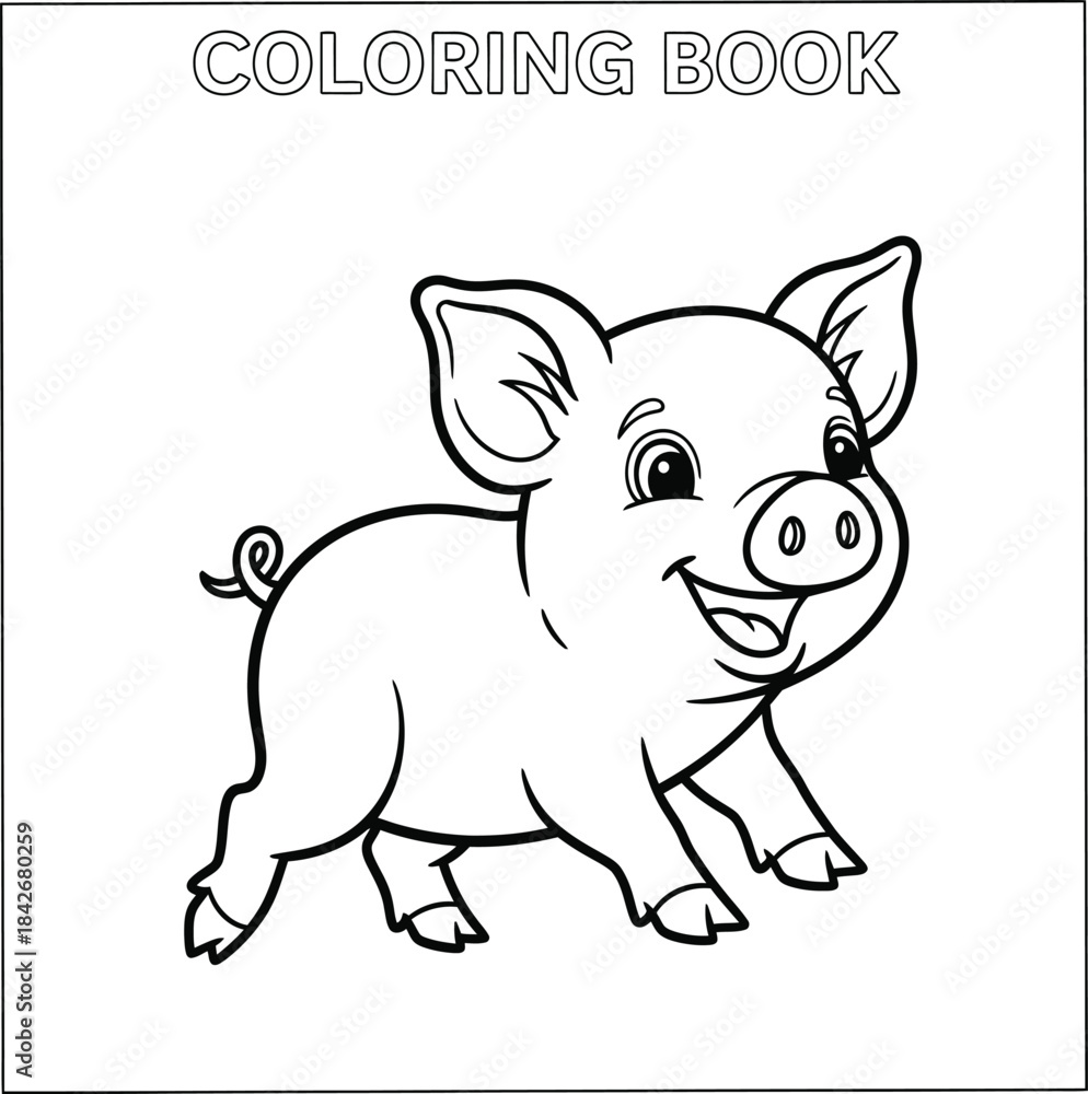 Fototapeta premium Cute Pig Coloring Book Page for Kids Activity
