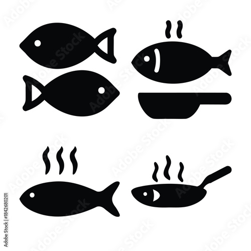 Set of fish and cooking fish icons for food related design