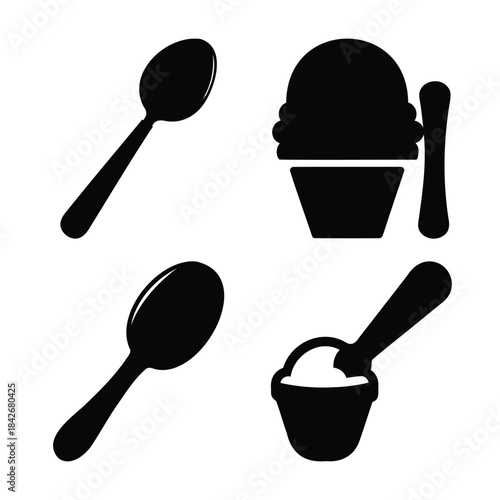 Spoon and ice cream scoop icons dessert utensils set