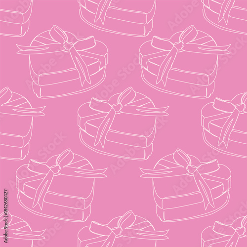 vector pink giftbox wrapping paper seamless pattern. Hand drawn background for fabric, textile, print, wrapping paper or package design.