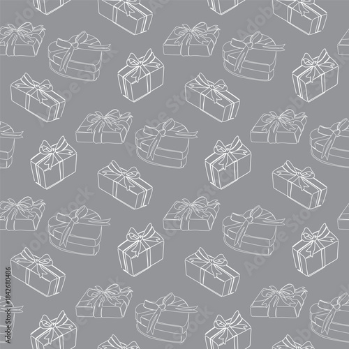 vector giftbox wrapping paper seamless pattern. Hand drawn background for fabric, textile, print, wrapping paper or package design.