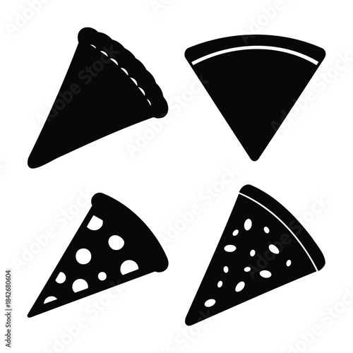 Four pizza slice icons vector set isolated on white background