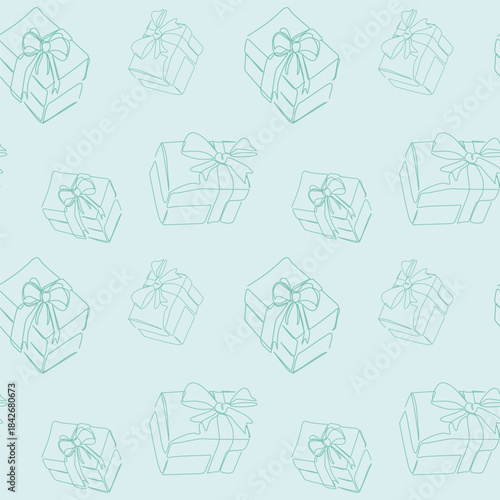 vector blue giftbox wrapping paper seamless pattern. Hand drawn background for fabric, textile, print, wrapping paper or package design.