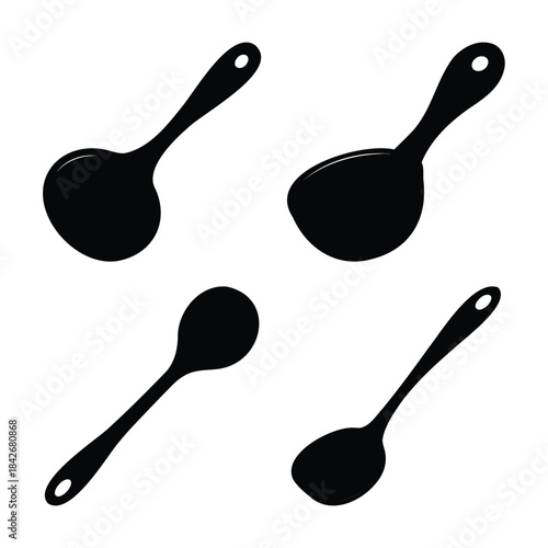 Kitchen utensil silhouettes: diverse spoons and ladles vector