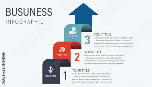 3-Step Modern business step infographic with three-stage timeline arrow design for strategy and growth presentation
