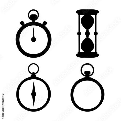 Time and direction icons: stopwatch, hourglass, compass, watch