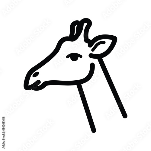 Simple black line drawing of a giraffe head and neck