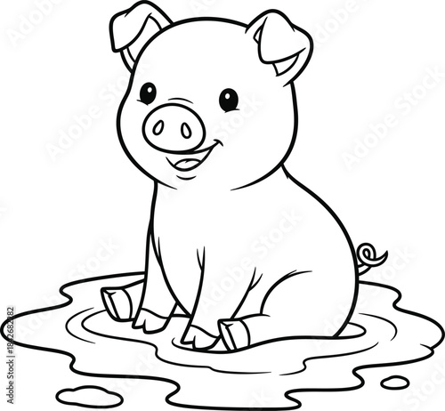 Happy Piglet Playing in Water Coloring Page for Kids