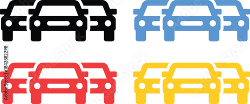 Car icon set. Road travel and logistics signs. Road trip and sedan signs. Vehicle transportation symbols
