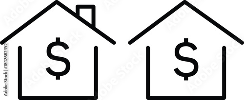 house with dollar icon. Property investment graphic design.  Real estate finance symbols. Property Investment Icons. Home finance and valuation signs
