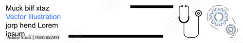 Healthcare innovation, medical services, diagnostics, technology integration, engineering, professional tools. A stethoscope and interconnected gears healthcare innovation, technology, and medicine