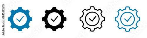 Multi-color gear checklist icon set illustrating task validation, operational systems, and workflow optimization. Suitable for digital platforms, apps, and dashboards.
