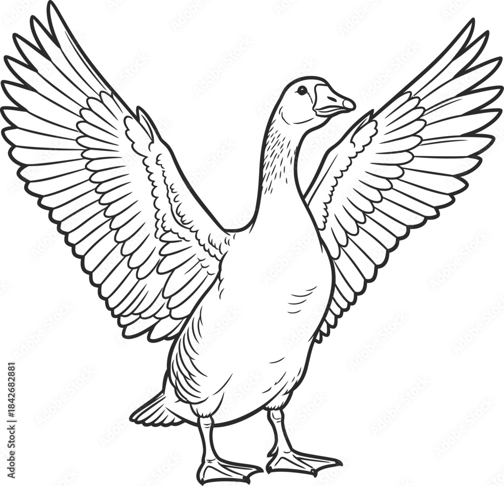 Fototapeta premium Illustrated Goose with Wings Spread on Transparent Background