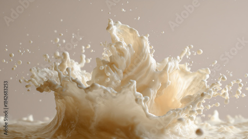 Wallpaper Mural Frozen splash of milk or cream swirling and splashing upward in mid-air with detailed droplets against a beige background for dairy, freshness, or fluidity concepts Torontodigital.ca