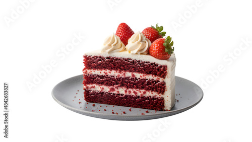 A slice of delicious red velvet cake isolated on transparent background