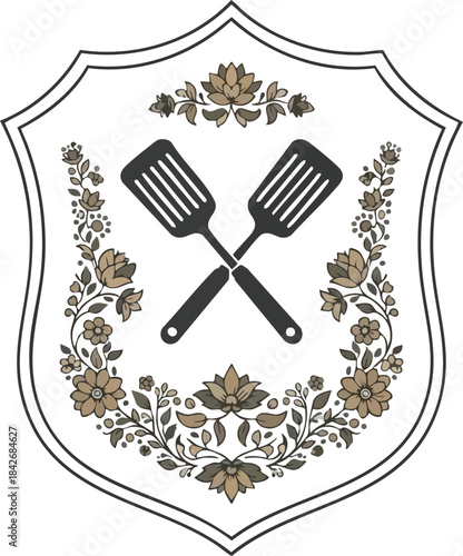 Culinary Crest Elegant Spatula Emblem for Gastronomy & Kitchen Decor