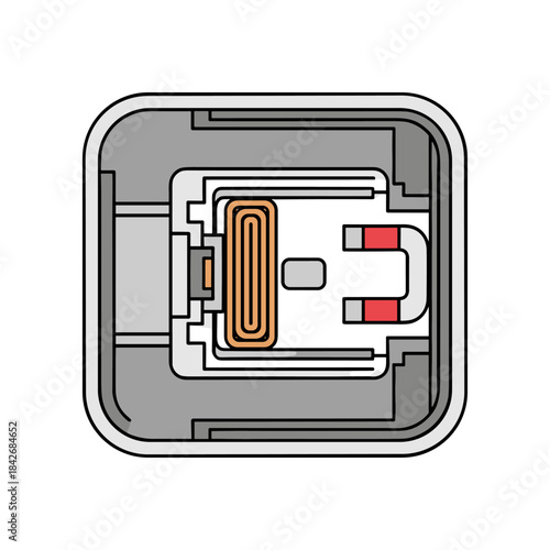 Internal structure of a MagSafe charger showing magnetic components and circuitry.